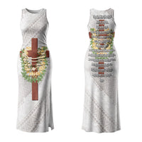 Hawaii Ka Pule a ka Haku Memorial Couples Matching Tank Maxi Dress and Hawaiian Shirt Flower Lei Cross - Ivory White LT7 - Polynesian Pride