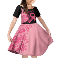Polynesian Family Matching Off Shoulder Long Sleeve Dress and Hawaiian Shirt Plumeria Breast Cancer Awareness Survivor Ribbon Pink LT7 Daughter's Dress Black Pink - Polynesian Pride