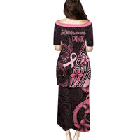 Polynesian Family Matching Puletasi Dress and Hawaiian Shirt Breast Cancer RIbbon Butterfly Mix Plumeria Curves Pink LT7 - Polynesian Pride