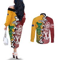 Mate Ma'a Tonga Vs Australia Rugby Personalized Couples Matching Off The Shoulder Long Sleeve Dress and Long Sleeve Button Shirt Special Mascots