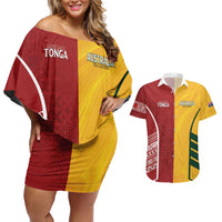 Australia - Tonga Rugby Custom Couples Matching Off Shoulder Short Dress and Hawaiian Shirt Minimalist Dynamic LT7 Colorful - Polynesian Pride