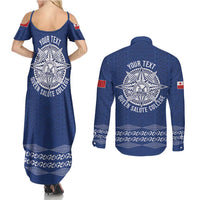 Queen Salote College 100 Years Anniversary Personalized Couples Matching Summer Maxi Dress and Long Sleeve Button Shirt Tonga QSC Royal Blue - Polynesian Pride