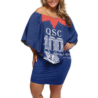 Queen Salote College 100 Years Anniversary Personalized Family Matching Off Shoulder Short Dress and Hawaiian Shirt Tonga QSC Royal Blue LT7 Mom's Dress Royal Blue - Polynesian Pride
