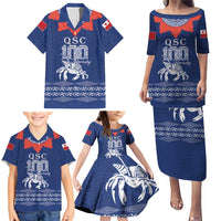 Queen Salote College 100 Years Anniversary Personalized Family Matching Puletasi and Hawaiian Shirt Tonga QSC Royal Blue LT7 - Polynesian Pride