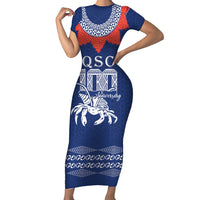 Queen Salote College 100 Years Anniversary Personalized Family Matching Short Sleeve Bodycon Dress and Hawaiian Shirt Tonga QSC Royal Blue LT7 Mom's Dress Royal Blue - Polynesian Pride