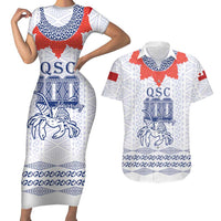Queen Salote College 100 Years Anniversary Personalized Couples Matching Short Sleeve Bodycon Dress and Hawaiian Shirt Tonga QSC White - Polynesian Pride
