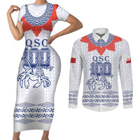Queen Salote College 100 Years Anniversary Personalized Couples Matching Short Sleeve Bodycon Dress and Long Sleeve Button Shirt Tonga QSC White - Polynesian Pride