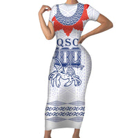 Queen Salote College 100 Years Anniversary Personalized Family Matching Short Sleeve Bodycon Dress and Hawaiian Shirt Tonga QSC White LT7 Mom's Dress White - Polynesian Pride