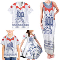 Queen Salote College 100 Years Anniversary Personalized Family Matching Tank Maxi Dress and Hawaiian Shirt Tonga QSC White LT7 - Polynesian Pride
