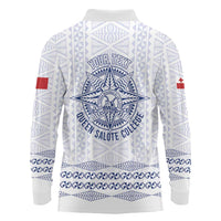 Queen Salote College 100 Years Anniversary Personalized Long Sleeve Polo Shirt Tonga QSC White LT7 - Polynesian Pride