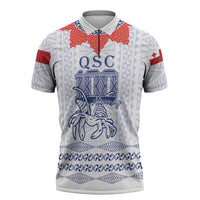 Queen Salote College 100 Years Anniversary Personalized Zipper Polo Shirt Tonga QSC White - Polynesian Pride