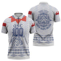 Queen Salote College 100 Years Anniversary Personalized Zipper Polo Shirt Tonga QSC White - Polynesian Pride