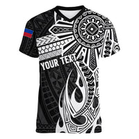 Personalised Philippines Women V Neck T Shirt Tribal Sun LT7 Female Black - Polynesian Pride