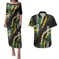 Hawaii Aloha Kakau Couples Matching Puletasi and Hawaiian Shirt Puakenikeni and Maile Lei Twist LT7 Black - Polynesian Pride