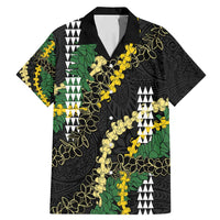 Hawaii Aloha Kakau Family Matching Mermaid Dress and Hawaiian Shirt Puakenikeni and Maile Lei Twist LT7 Dad's Shirt - Short Sleeve Black - Polynesian Pride