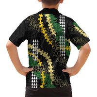 Hawaii Aloha Kakau Family Matching Short Sleeve Bodycon Dress and Hawaiian Shirt Puakenikeni and Maile Lei Twist