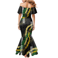 Hawaii Aloha Kakau Mermaid Dress Puakenikeni and Maile Lei Twist