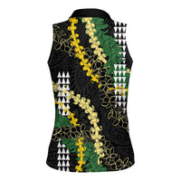 Hawaii Aloha Kakau Women Sleeveless Polo Shirt Puakenikeni and Maile Lei Twist LT7 - Polynesian Pride