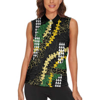 Hawaii Aloha Kakau Women Sleeveless Polo Shirt Puakenikeni and Maile Lei Twist LT7 - Polynesian Pride