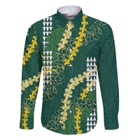 Hawaii Aloha Kakau Family Matching Long Sleeve Bodycon Dress and Hawaiian Shirt Green Puakenikeni and Maile Lei Twist LT7 Dad's Shirt - Long Sleeve Green - Polynesian Pride