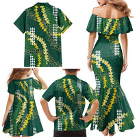 Hawaii Aloha Kakau Family Matching Mermaid Dress and Hawaiian Shirt Green Puakenikeni and Maile Lei Twist LT7 - Polynesian Pride