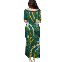 Hawaii Aloha Kakau Family Matching Puletasi and Hawaiian Shirt Green Puakenikeni and Maile Lei Twist LT7 - Polynesian Pride