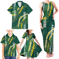 Hawaii Aloha Kakau Family Matching Tank Maxi Dress and Hawaiian Shirt Green Puakenikeni and Maile Lei Twist LT7 - Polynesian Pride