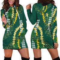 Hawaii Aloha Kakau Hoodie Dress Green Puakenikeni and Maile Lei Twist LT7 - Polynesian Pride