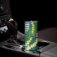 Hawaii Aloha Kakau Skinny Tumbler Green Puakenikeni and Maile Lei Twist LT7 - Polynesian Pride