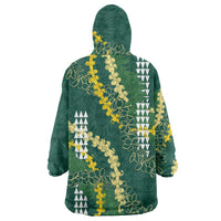 Hawaii Aloha Kakau Wearable Blanket Hoodie Green Puakenikeni and Maile Lei Twist LT7 - Polynesian Pride