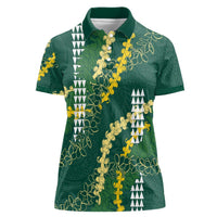 Hawaii Aloha Kakau Women Polo Shirt Green Puakenikeni and Maile Lei Twist LT7 Female Green - Polynesian Pride