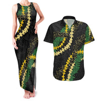 Hawaii Puakenikeni - Maile Lei Couples Matching Tank Maxi Dress and Hawaiian Shirt Obsidian Black LT7 Black - Polynesian Pride