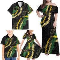 Hawaii Puakenikeni - Maile Lei Family Matching Off Shoulder Maxi Dress and Hawaiian Shirt Obsidian Black LT7 - Polynesian Pride