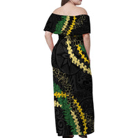 Hawaii Puakenikeni - Maile Lei Family Matching Off Shoulder Maxi Dress and Hawaiian Shirt Obsidian Black LT7 - Polynesian Pride