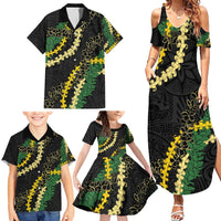Hawaii Puakenikeni - Maile Lei Family Matching Summer Maxi Dress and Hawaiian Shirt Obsidian Black LT7 - Polynesian Pride