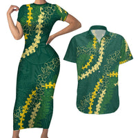Hawaii Puakenikeni - Maile Lei Couples Matching Short Sleeve Bodycon Dress and Hawaiian Shirt Sage Green LT7 Sage Green - Polynesian Pride