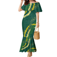 Hawaii Puakenikeni - Maile Lei Family Matching Mermaid Dress and Hawaiian Shirt Sage Green LT7 Mom's Dress Sage Green - Polynesian Pride