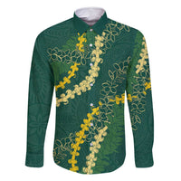 Hawaii Puakenikeni - Maile Lei Family Matching Off Shoulder Maxi Dress and Hawaiian Shirt Sage Green LT7 Dad's Shirt - Long Sleeve Sage Green - Polynesian Pride