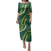 Hawaii Puakenikeni - Maile Lei Family Matching Puletasi and Hawaiian Shirt Sage Green LT7 Mom's Dress Sage Green - Polynesian Pride