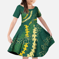 Hawaii Puakenikeni - Maile Lei Family Matching Short Sleeve Bodycon Dress and Hawaiian Shirt Sage Green