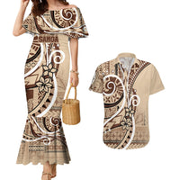Samoa Siapo Classic Motif Couples Matching Mermaid Dress and Hawaiian Shirt Manuia le tutoatasi o Samoa Independence LT7 Beige - Polynesian Pride