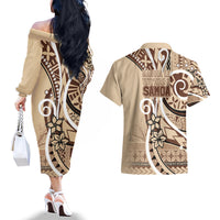 Samoa Siapo Classic Motif Couples Matching Off The Shoulder Long Sleeve Dress and Hawaiian Shirt Manuia le tutoatasi o Samoa Independence LT7 - Polynesian Pride