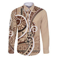 Samoa Siapo Classic Motif Family Matching Puletasi and Hawaiian Shirt Manuia le tutoatasi o Samoa Independence LT7 Dad's Shirt - Long Sleeve Beige - Polynesian Pride
