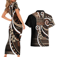 Samoa Siapo Classic Motif Couples Matching Short Sleeve Bodycon Dress and Hawaiian Shirt Manuia le tutoatasi o Samoa Independence Black Style LT7 - Polynesian Pride