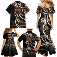 Samoa Siapo Classic Motif Family Matching Mermaid Dress and Hawaiian Shirt Manuia le tutoatasi o Samoa Independence Black Style LT7 - Polynesian Pride