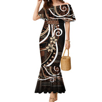Samoa Siapo Classic Motif Family Matching Mermaid Dress and Hawaiian Shirt Manuia le tutoatasi o Samoa Independence Black Style LT7 Mom's Dress Black - Polynesian Pride