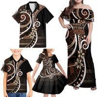 Samoa Siapo Classic Motif Family Matching Off Shoulder Maxi Dress and Hawaiian Shirt Manuia le tutoatasi o Samoa Independence Black Style LT7 - Polynesian Pride