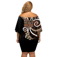 Samoa Siapo Classic Motif Family Matching Off Shoulder Short Dress and Hawaiian Shirt Manuia le tutoatasi o Samoa Independence Black Style LT7 - Polynesian Pride