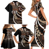 Samoa Siapo Classic Motif Family Matching Short Sleeve Bodycon Dress and Hawaiian Shirt Manuia le tutoatasi o Samoa Independence Black Style LT7 - Polynesian Pride