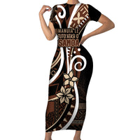 Samoa Siapo Classic Motif Family Matching Short Sleeve Bodycon Dress and Hawaiian Shirt Manuia le tutoatasi o Samoa Independence Black Style LT7 Mom's Dress Black - Polynesian Pride